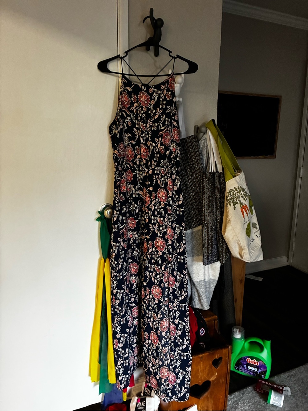 love...ady Navy Floral Maxi Dress with Pink Blooms